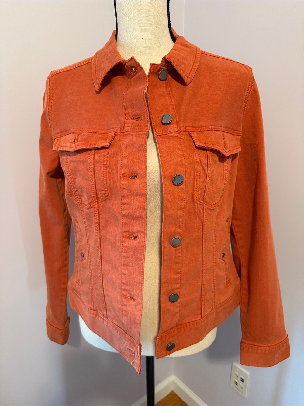 Liverpool Stretchy Orange Denim Jacket with Button Front